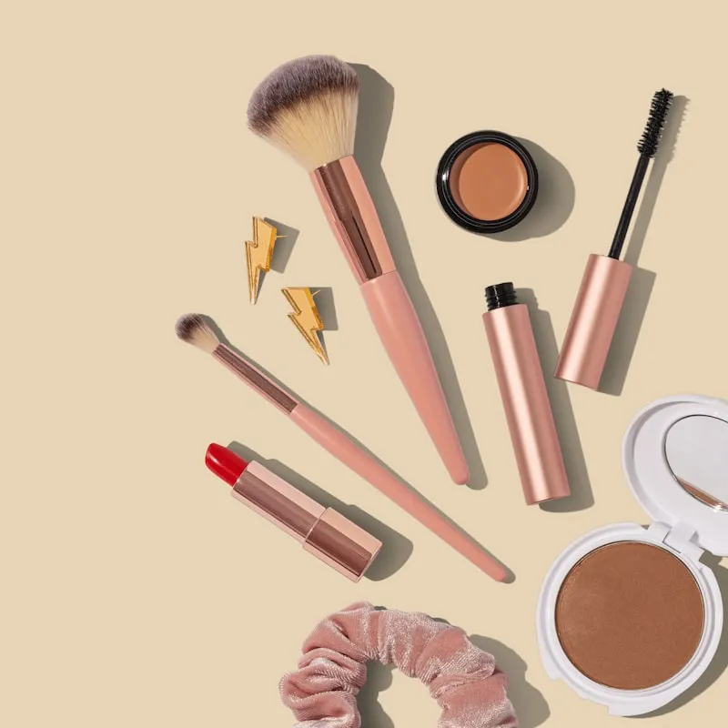 Beauty campaign with skincare products and cosmetics